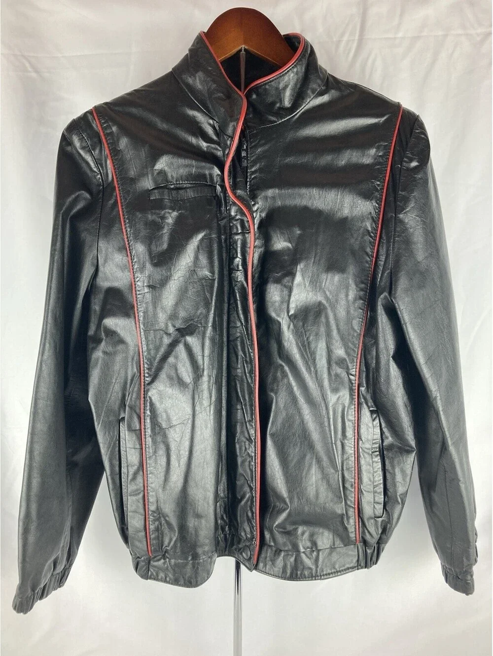 Women’s Size 10 Cordovan The Fashion Look Genuine Leather Jacket Black Red Trim